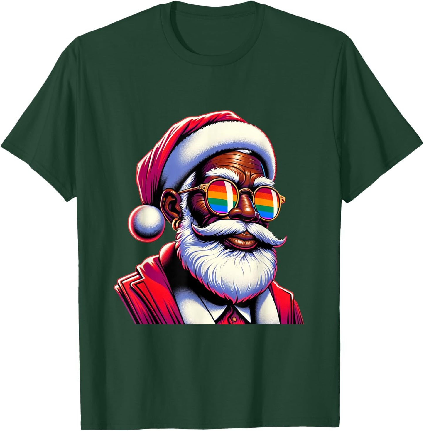 Retro Colored Gay Santa Face Rainbow Sunglasses Christmas T-Shirt - T-Shirt | Forest