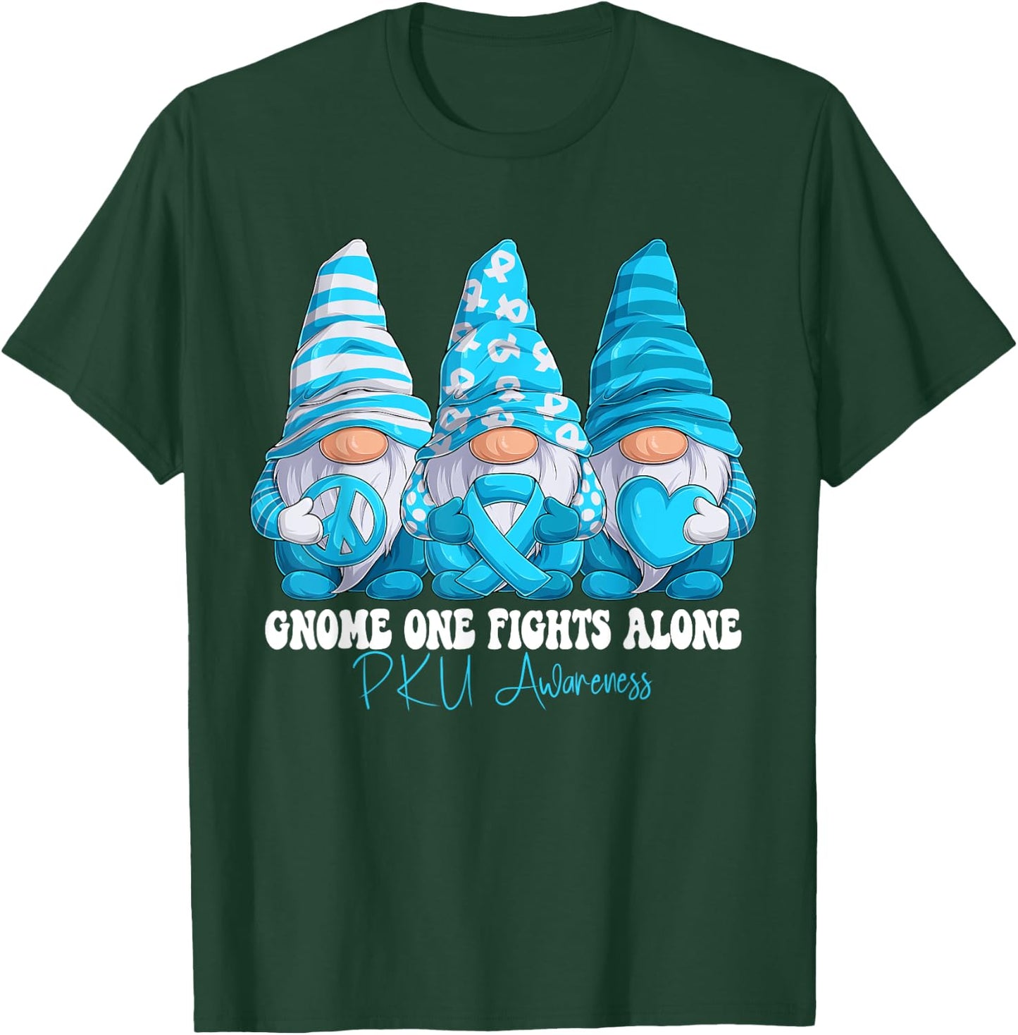 PKU Awareness Month Light Blue Ribbon Gnomies Support T-Shirt - T-Shirt | Forest