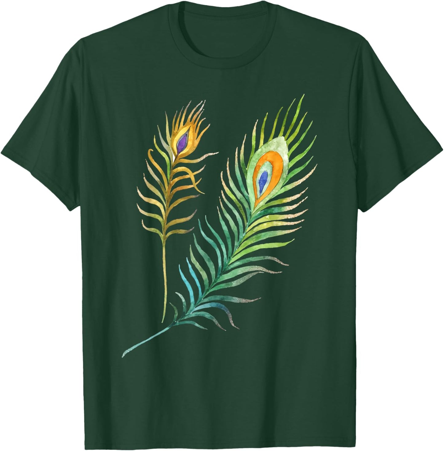 Peacock Feathers Indian Peafowl Bird Lover Watercolor Funny T-Shirt - T-Shirt | Forest