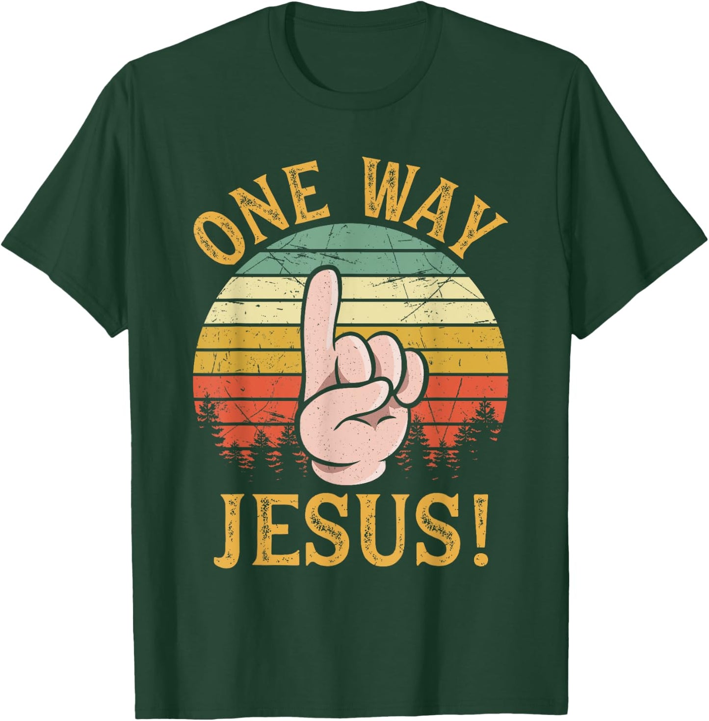 One Way Jesus People Finger Up Christian Revolution T-Shirt - T-Shirt | Forest