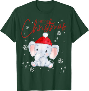 Fantabulous Acc Merry Christmas - Cute Elephant Kids Black Cotton Blend T-Shirt - T-Shirt | Forest