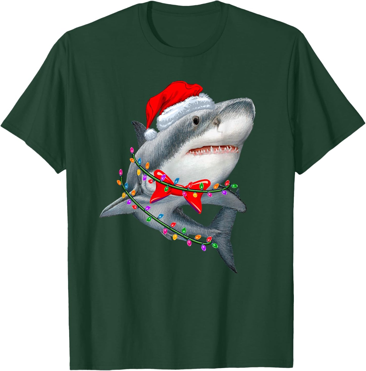 Christmas Lights Shark Wearing Xmas Hat - Cute Shark Lover T-Shirt - T-Shirt | Forest