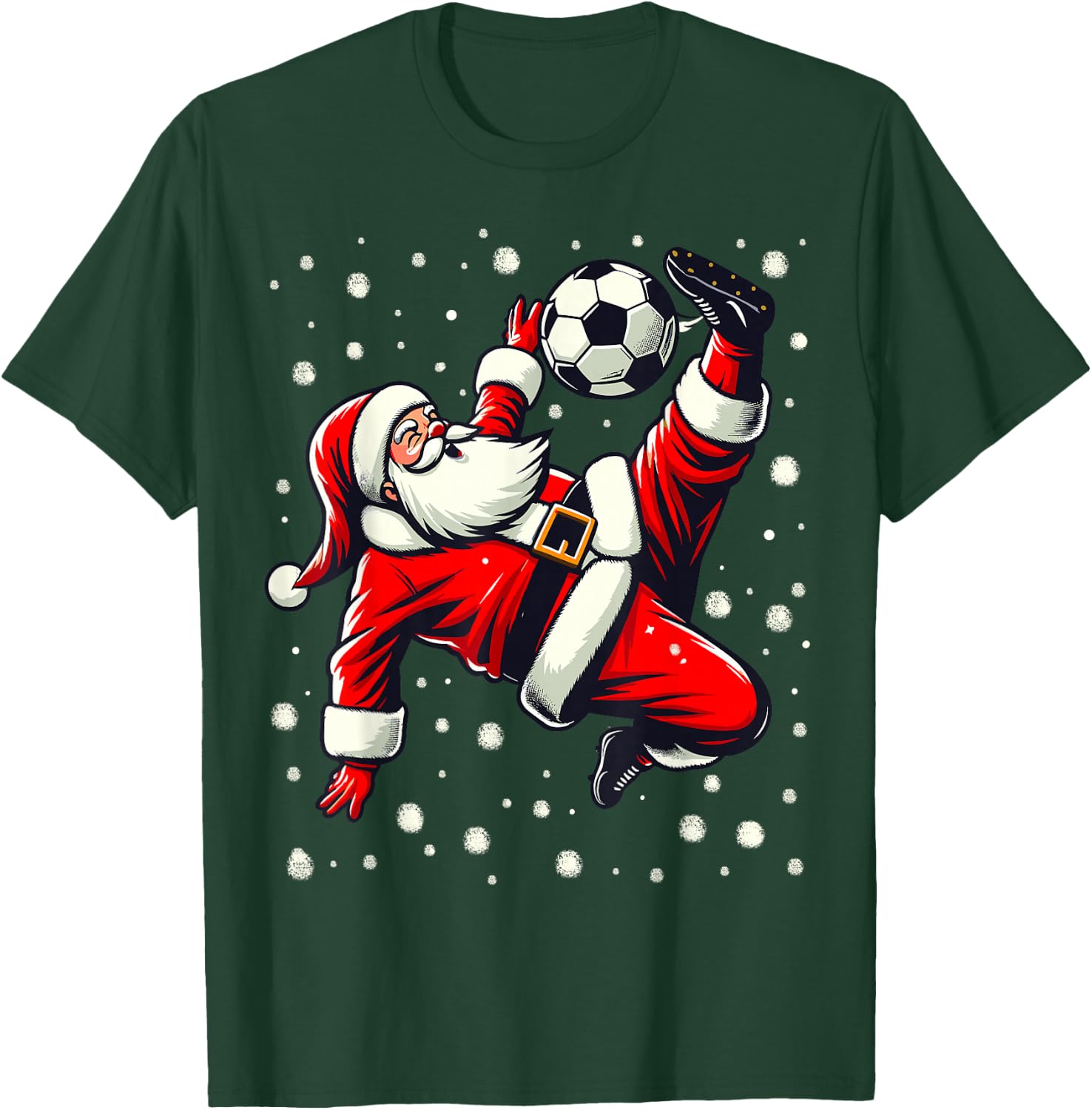 Santa Plays Soccer Bicycle Kick, Christmas Women Men Kids T-Shirt - T-Shirt | Forest