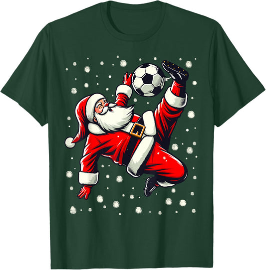 Santa Plays Soccer Bicycle Kick, Christmas Women Men Kids T-Shirt - T-Shirt | Forest