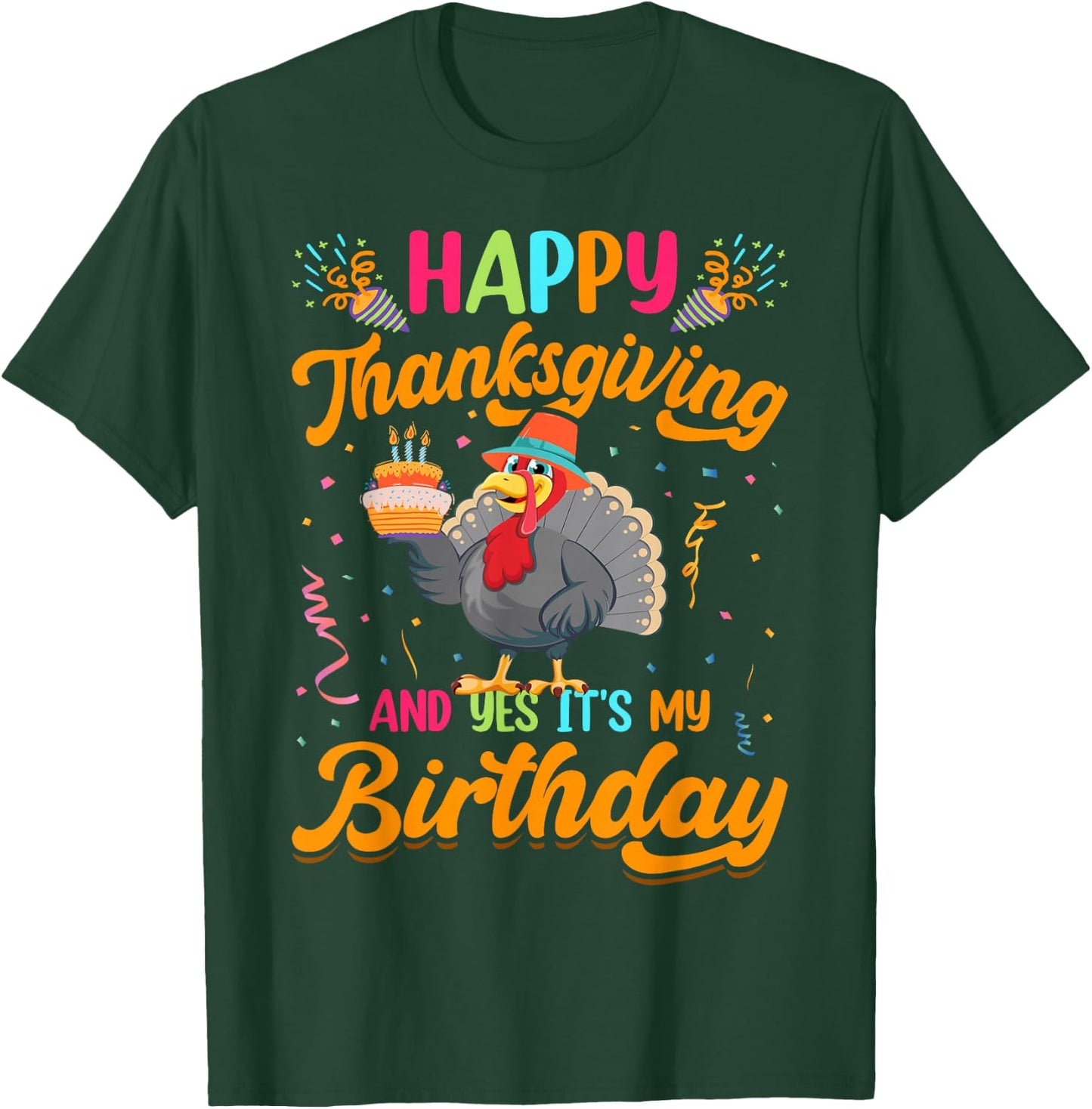 Adult & Kids Thanksgiving Clothing Gifts DAIMMER -Adults Black Small Modern Short Sleeve Thanksgiving Birthday T-Shirt - T-Shirt | Forest