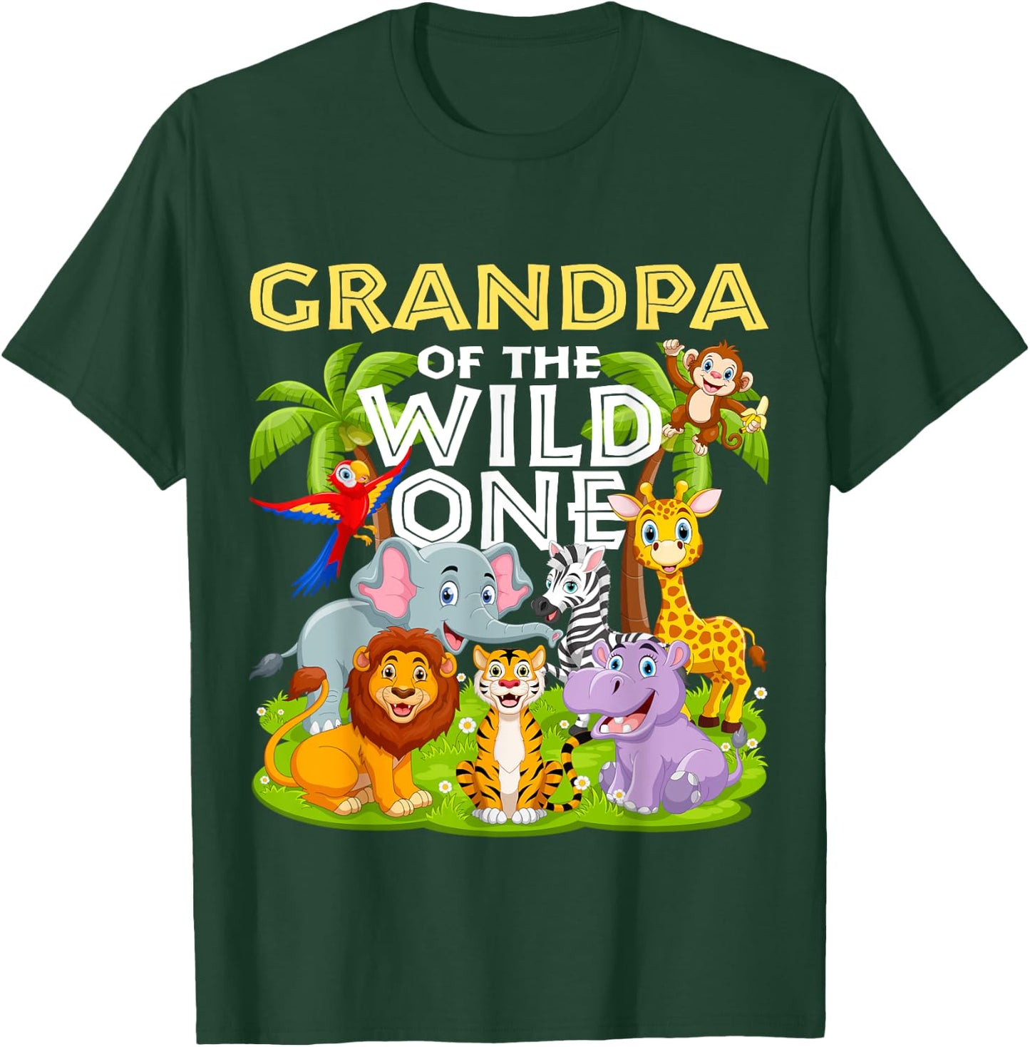 Grandpa Of The Wild One Birthday Zoo Animal Safari Jungle T-Shirt - T-Shirt | Forest