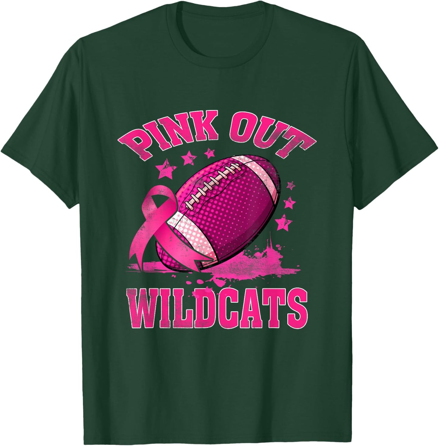 Wildcats Pink Out Football Tackle Breast Cancer Awareness T-Shirt - T-Shirt | Forest