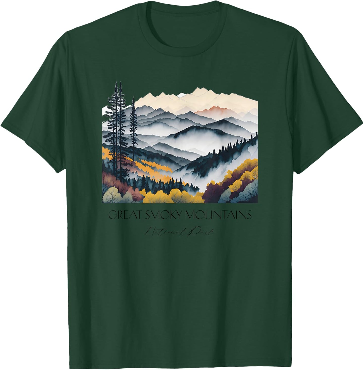 Cool Great Smoky Mountains National Park Hiking Watercolor T-Shirt - T-Shirt | Forest