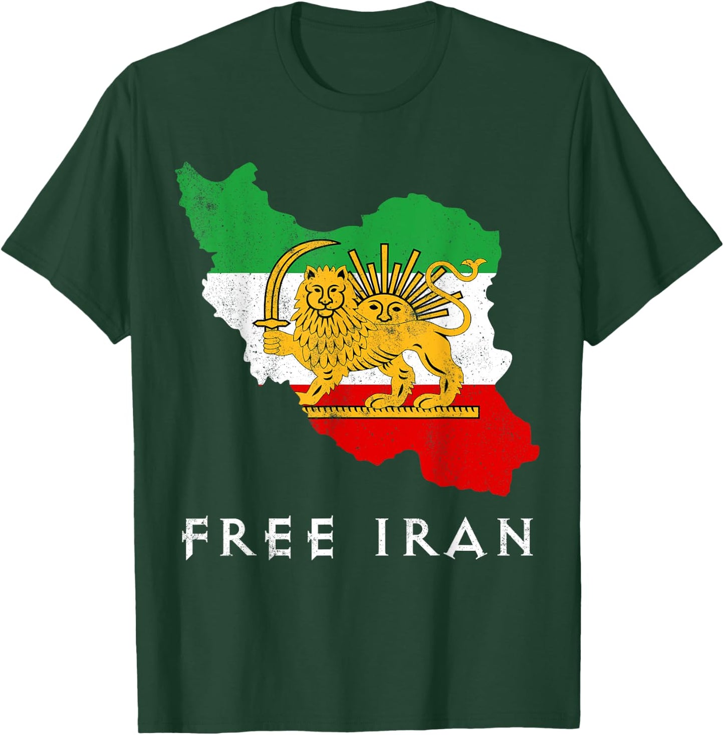Iran Flag Map Lion Sun Sword Free Iran support women of Iran T-Shirt - T-Shirt | Forest