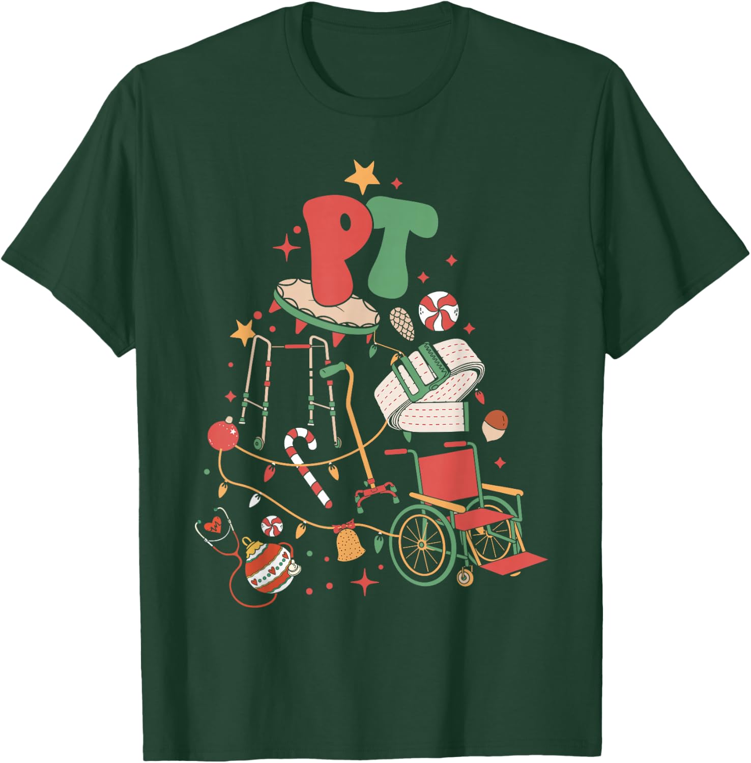 Physical Therapy Christmas PT Therapist Christmas Tree xmas T-Shirt - T-Shirt | Forest