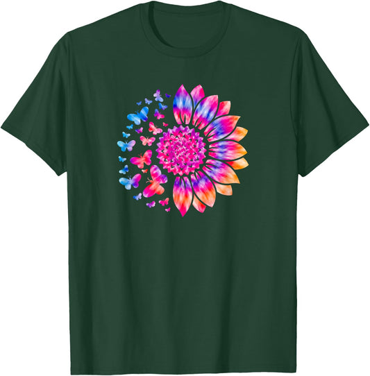 Sunflower Sun Flower Tie Dye Daisy Butterflies Women Girls T-Shirt - T-Shirt | Forest