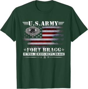 Proud Airborne Paratrooper Div Veteran - Men's Black Modern Letter Print Short Sleeve - Fort Bragg Nc Basic Training It Will Always Be Ft. Bragg - -Adults Size Small T-Shirt - T-Shirt | Forest
