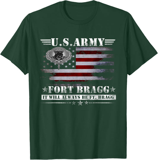 Proud Airborne Paratrooper Div Veteran - Men's Black Modern Letter Print Short Sleeve - Fort Bragg Nc Basic Training It Will Always Be Ft. Bragg - -Adults Size Small T-Shirt - T-Shirt | Forest