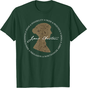 Jane Austen Persuasion Pride Prejudice Book Title Design T-Shirt - T-Shirt | Forest