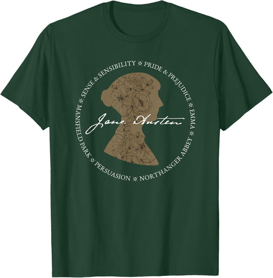 Jane Austen Persuasion Pride Prejudice Book Title Design T-Shirt - T-Shirt | Forest