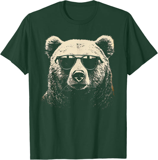 Funny Grizzly Bear Stencil With Sunglasses Punk Rock Art T-Shirt - T-Shirt | Forest