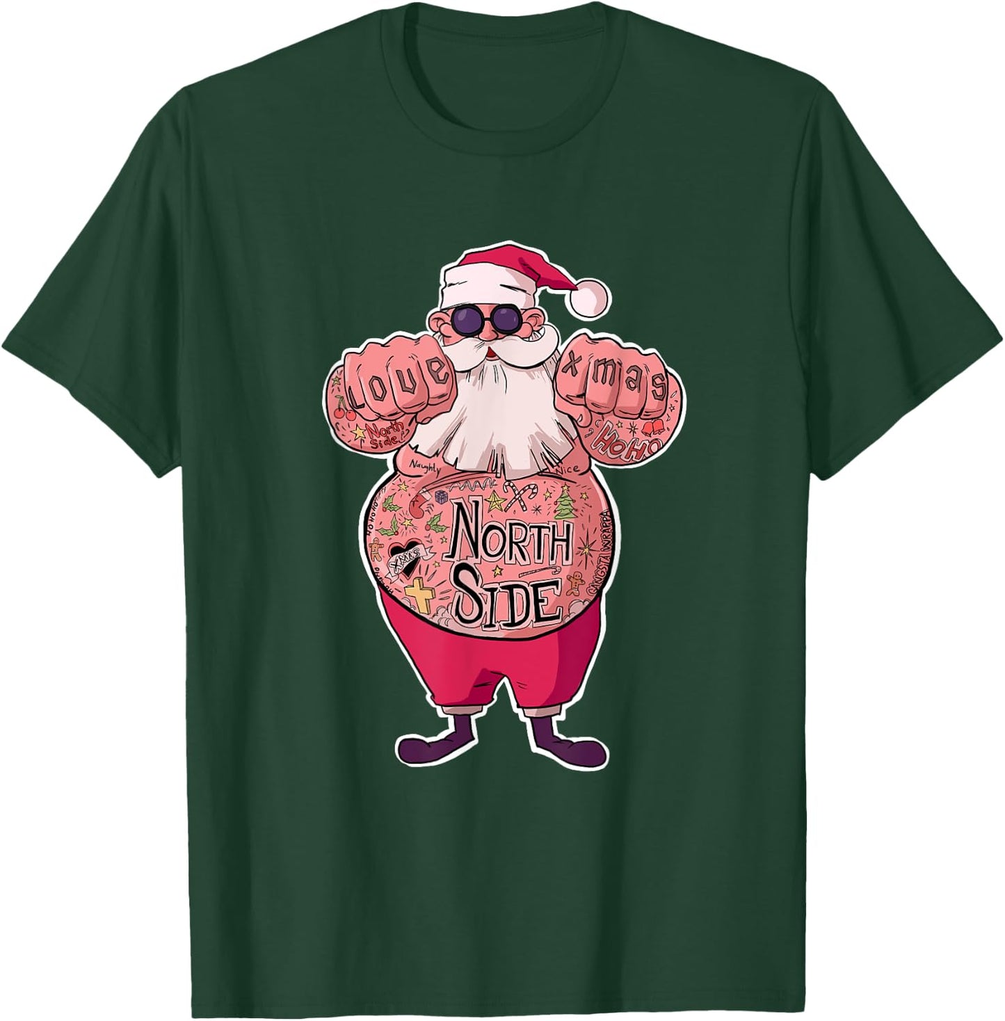 Tattooed Santa funny Santa with Tattoos T-Shirt - T-Shirt | Forest