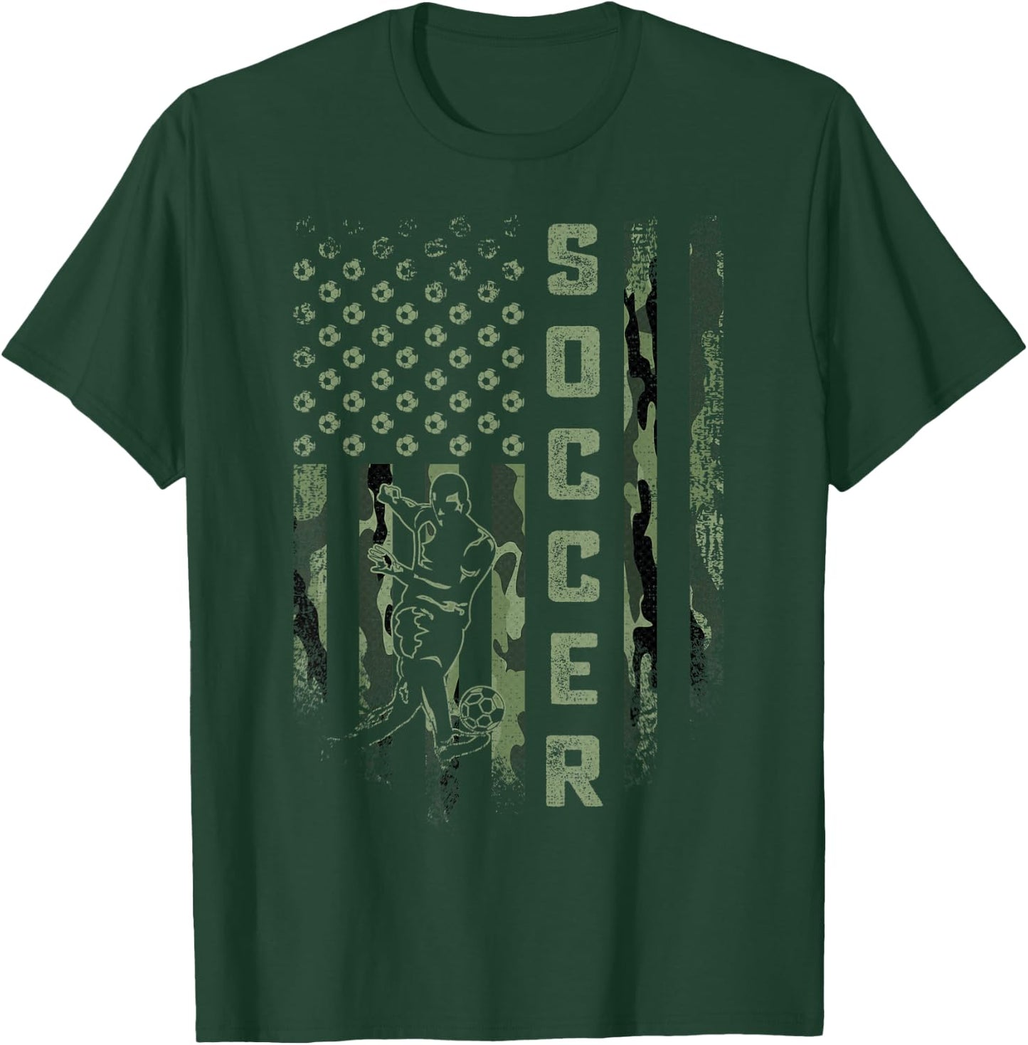 Vintage USA Camouflage Flag Soccer Player Silhouette T-Shirt - T-Shirt | Forest