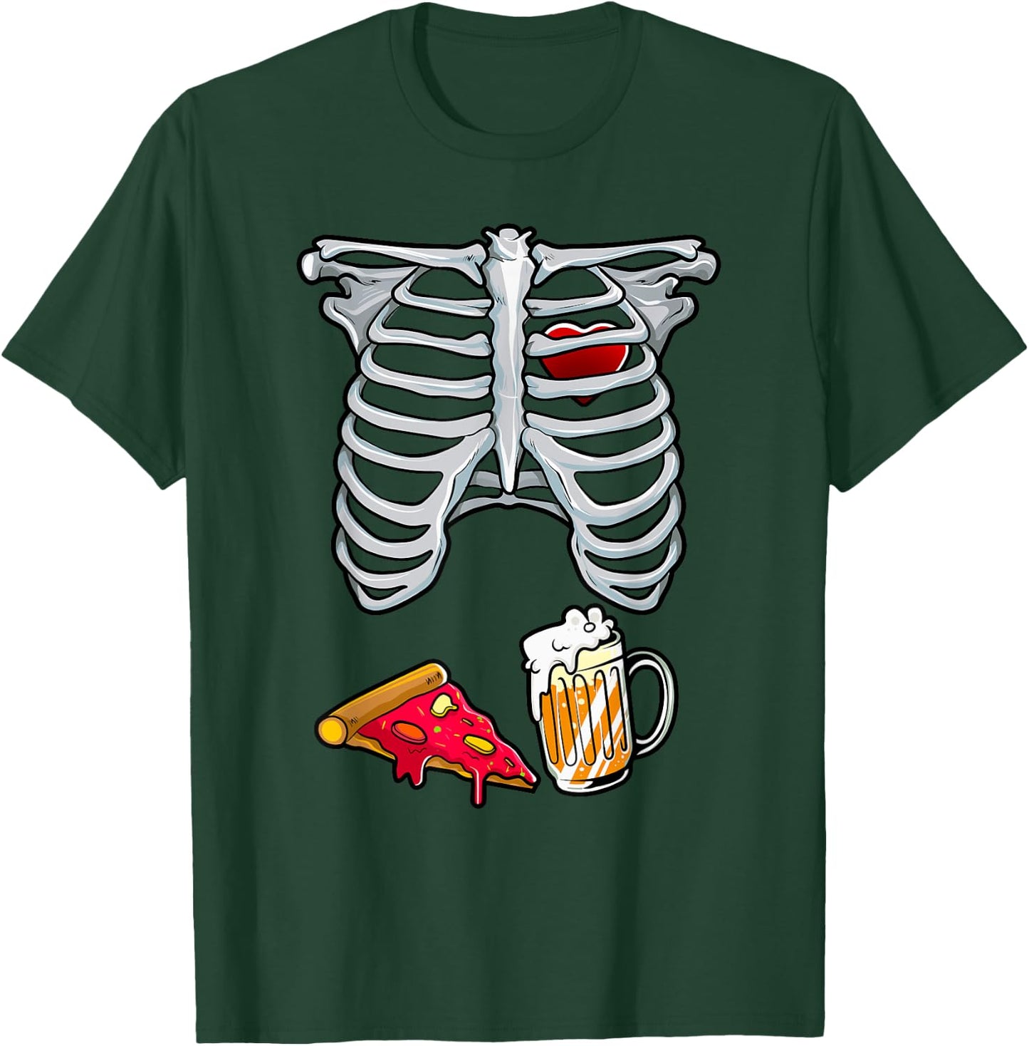 Skeleton Costume Dad Halloween Beer Pizza Funny Matching Men T-Shirt - T-Shirt | Forest