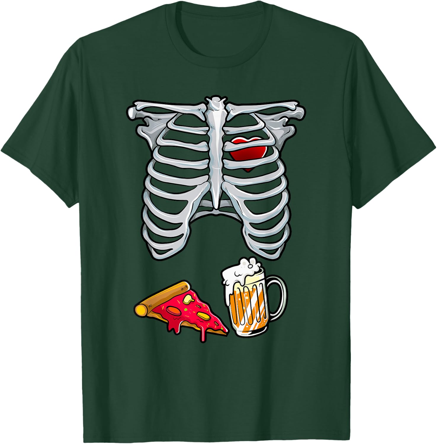 Skeleton Costume Dad Halloween Beer Pizza Funny Matching Men T-Shirt - T-Shirt | Forest