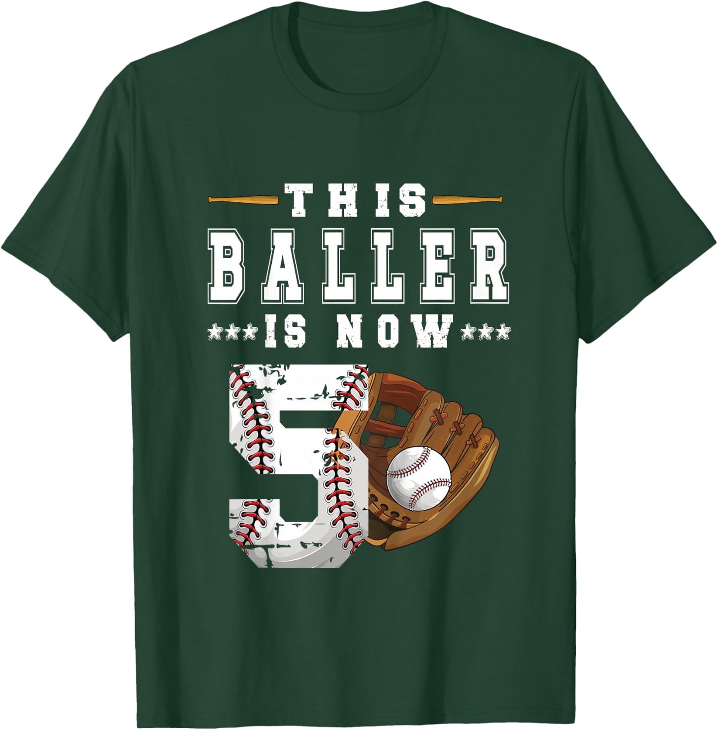 Kids 5th Birthday Baseball Boy Five Year Old Baseball Player T-Shirt - T-Shirt | Forest
