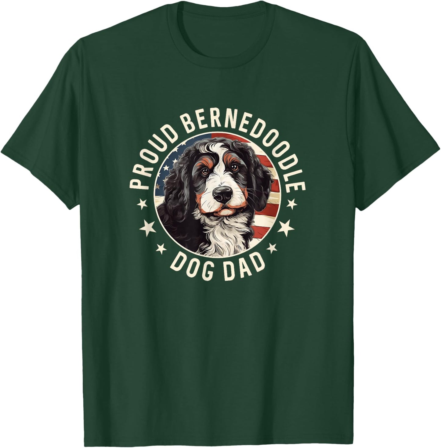 Bernedoodle American Flag Patriotic Proud Bernedoodle Dad T-Shirt - T-Shirt | Forest