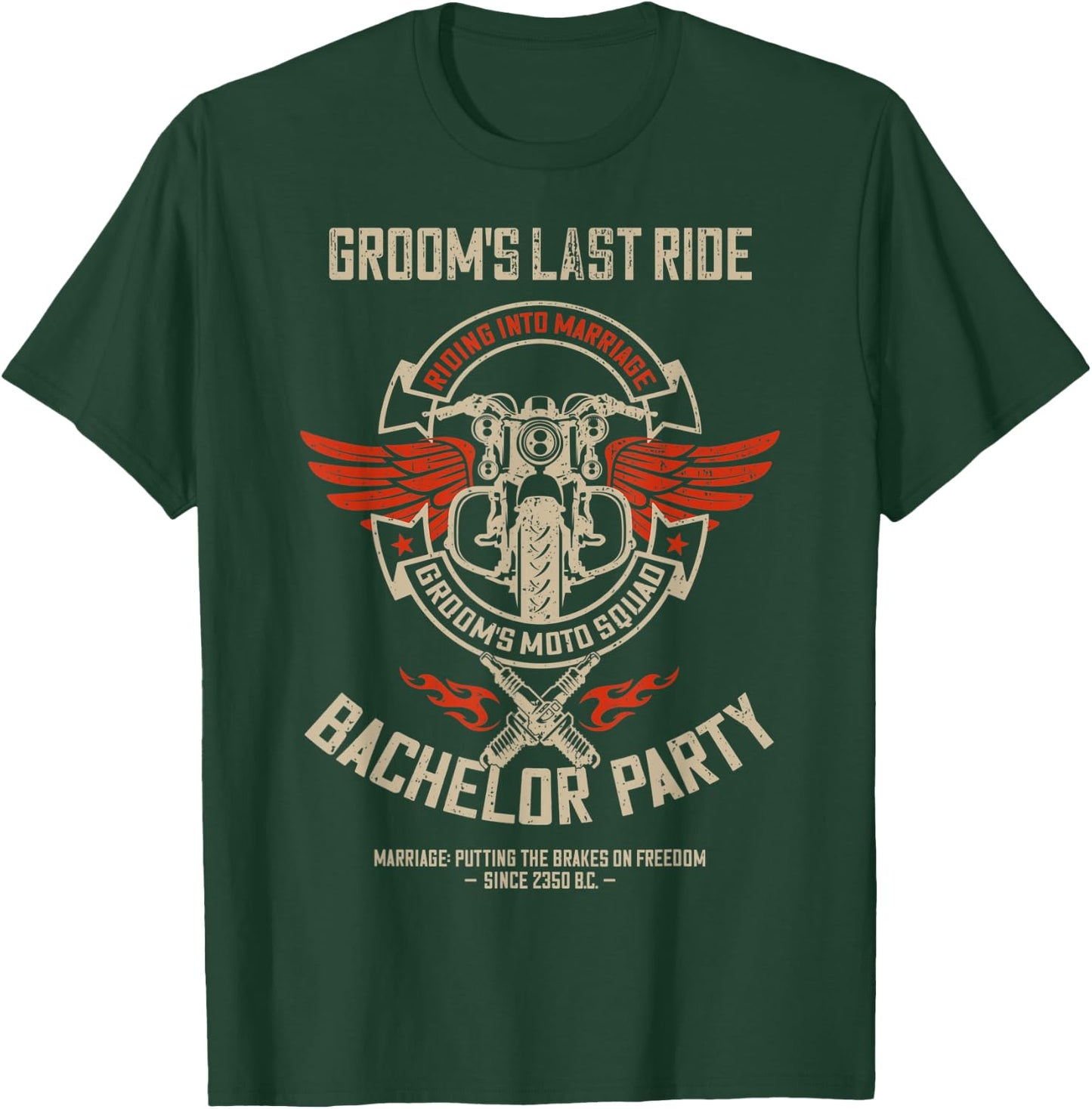 Groom's Last Ride, Retro Motorcycle Bachelor Party 2/2 Squad T-Shirt - T-Shirt | Forest
