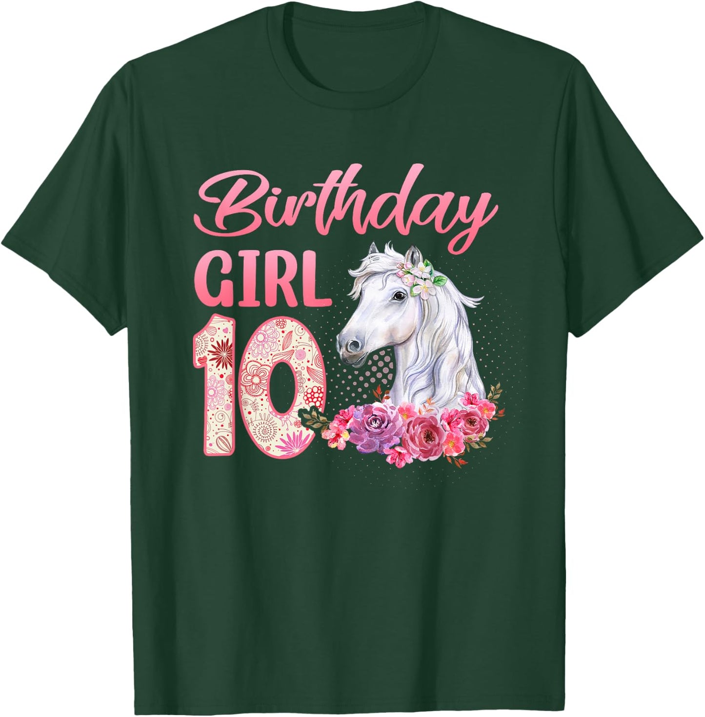 Horse Lovers 10th Birthday Girl Cute 10 Year Old T-Shirt - T-Shirt | Forest