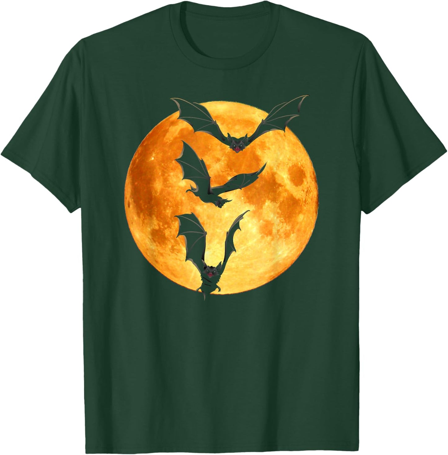 Orange Full Moon Halloween Bat Flying Bats Moonlight Vampire T-Shirt - T-Shirt | Forest