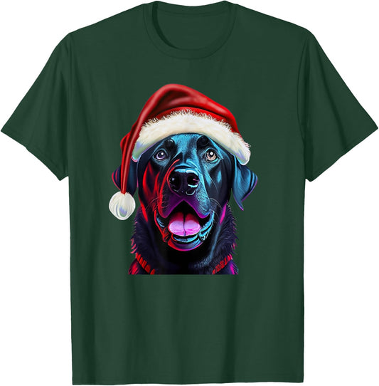 Black Lab Christmas Magic: Labrador in Santa Hat T-Shirt - T-Shirt | Forest