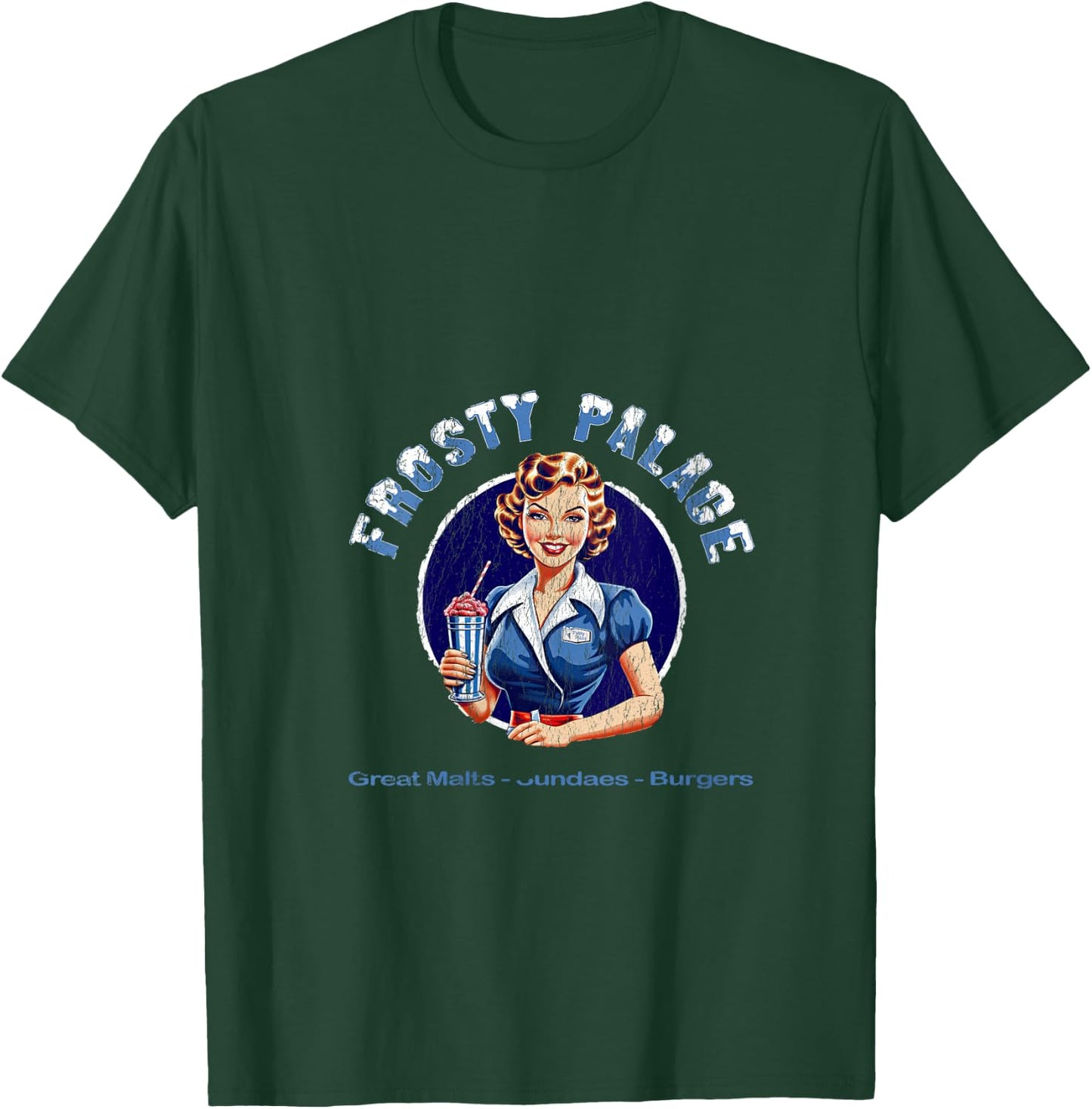 Frosty Palace | Classic 70s Retro Movie Distressed V-Neck T-Shirt - T-Shirt | Forest
