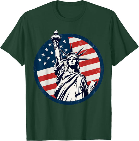 Statue of Liberty with American Flag - Fourth of July T-Shirt - T-Shirt | Forest