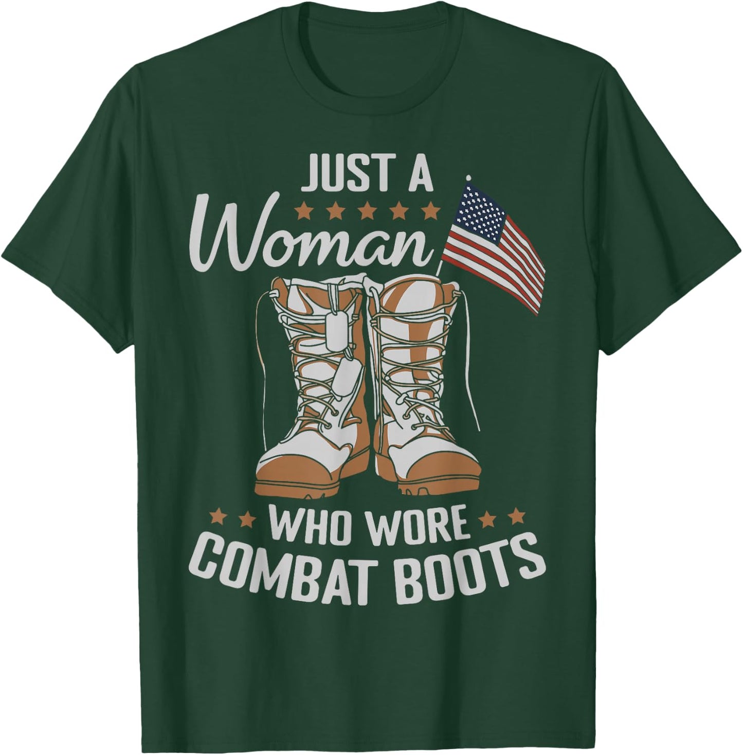 Female Veteran Flag Boots Women Veteran Mother Grandma T-Shirt - T-Shirt | Forest