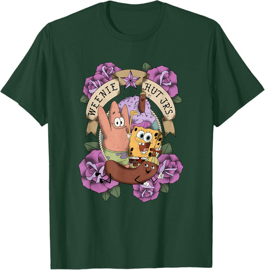 SpongeBob SquarePants Patrick Weenie Hut Jr's. Floral Logo T-Shirt - T-Shirt | Forest