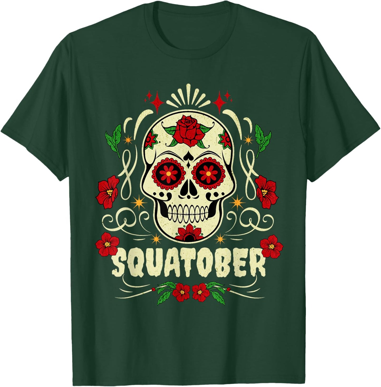 SQUATOBER October Squat Challenge Sugar Skull T-Shirt - T-Shirt | Forest