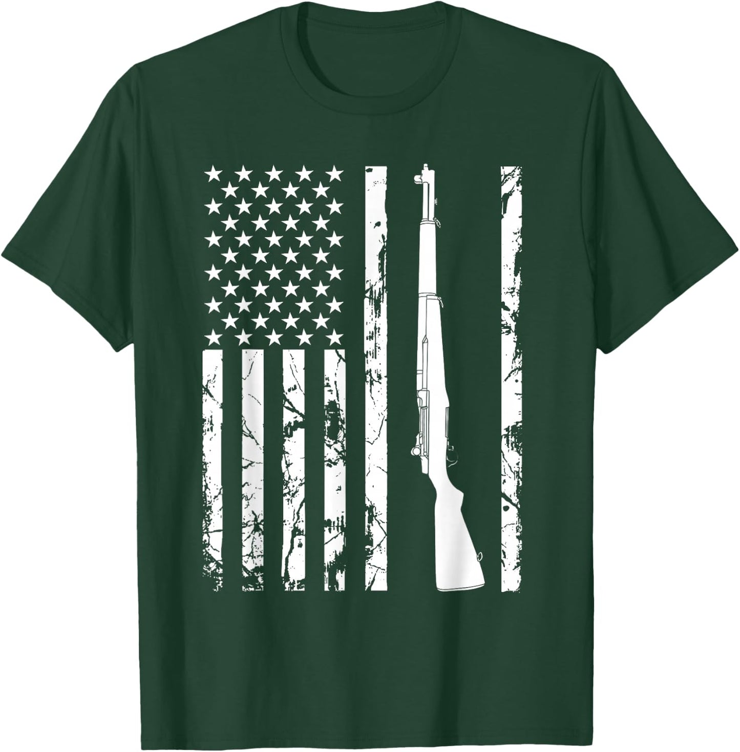 M1 Garand Rifle USA American Flag T-Shirt - T-Shirt | Forest
