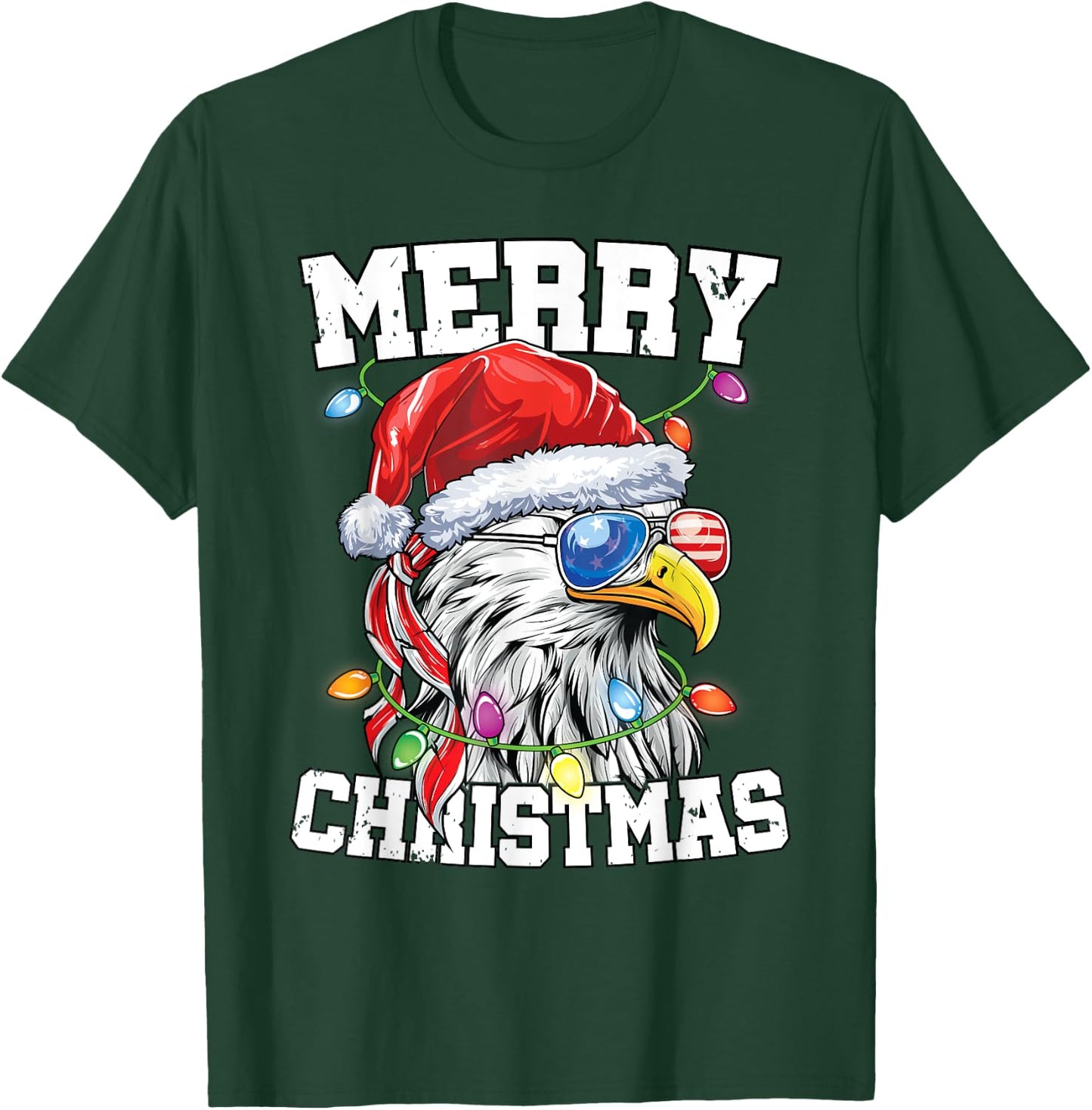 Merry Christmas Patriotic USA Patriotic Santa Bald Eagle T-Shirt - T-Shirt | Forest