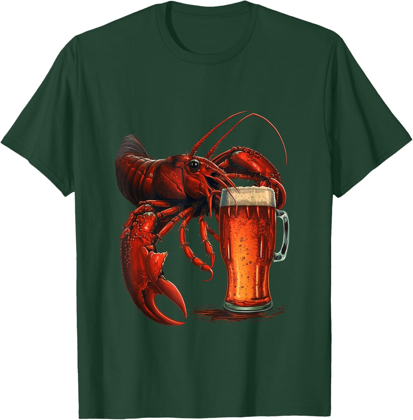 Funny Lobster Drinking Beer Beach Vacation Summer Women Men T-Shirt - T-Shirt | Forest