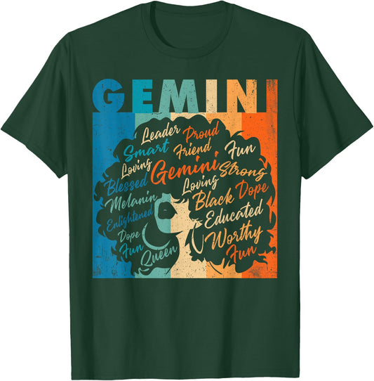 African American Women Zodiac Birthday Gemini Girl T-Shirt - T-Shirt | Forest