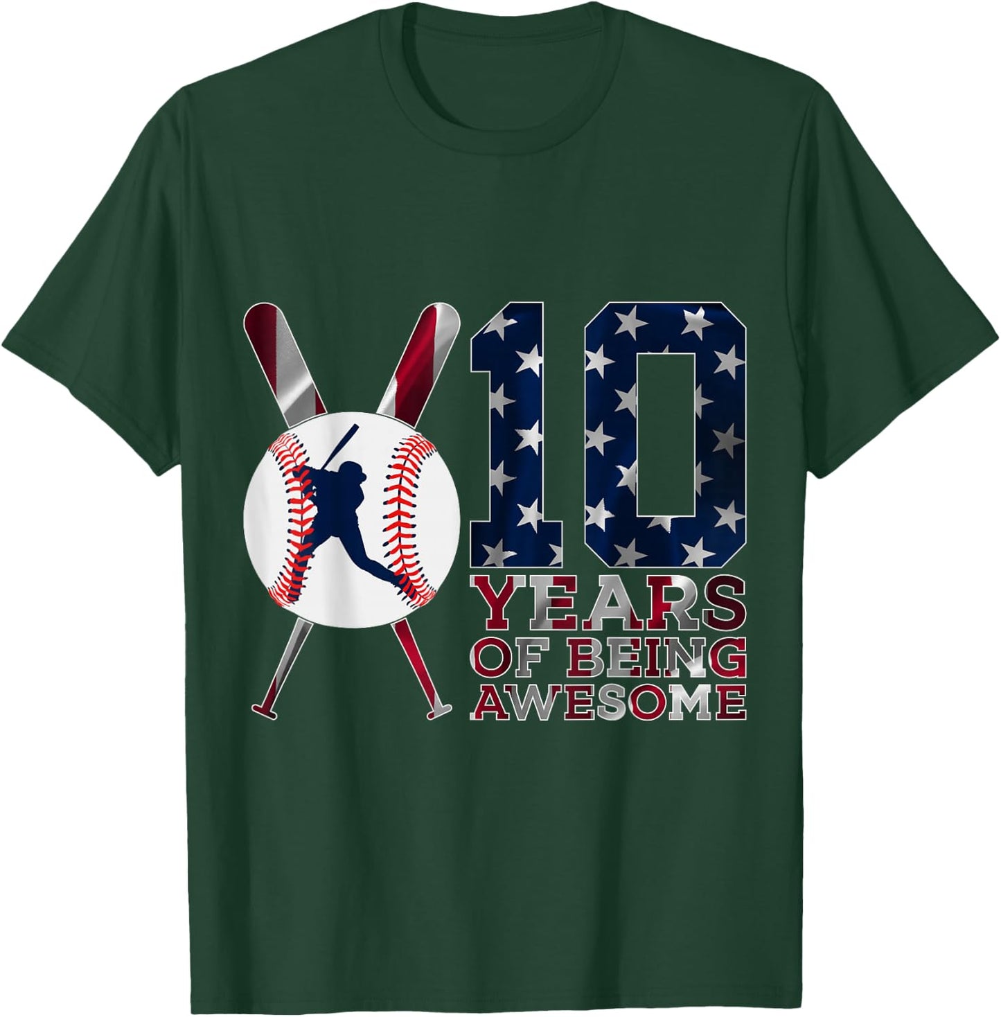10 Years of Being Awesome Baseball 10th Birthday T-Shirt - T-Shirt | Forest
