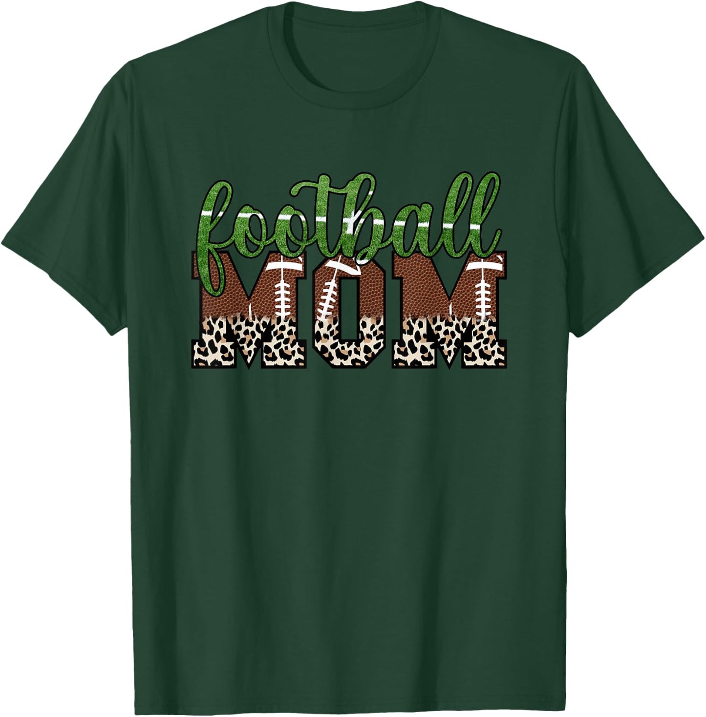 Moms Football Leopard Print Proud Women's Cheetah Pattern T-Shirt - T-Shirt | Forest