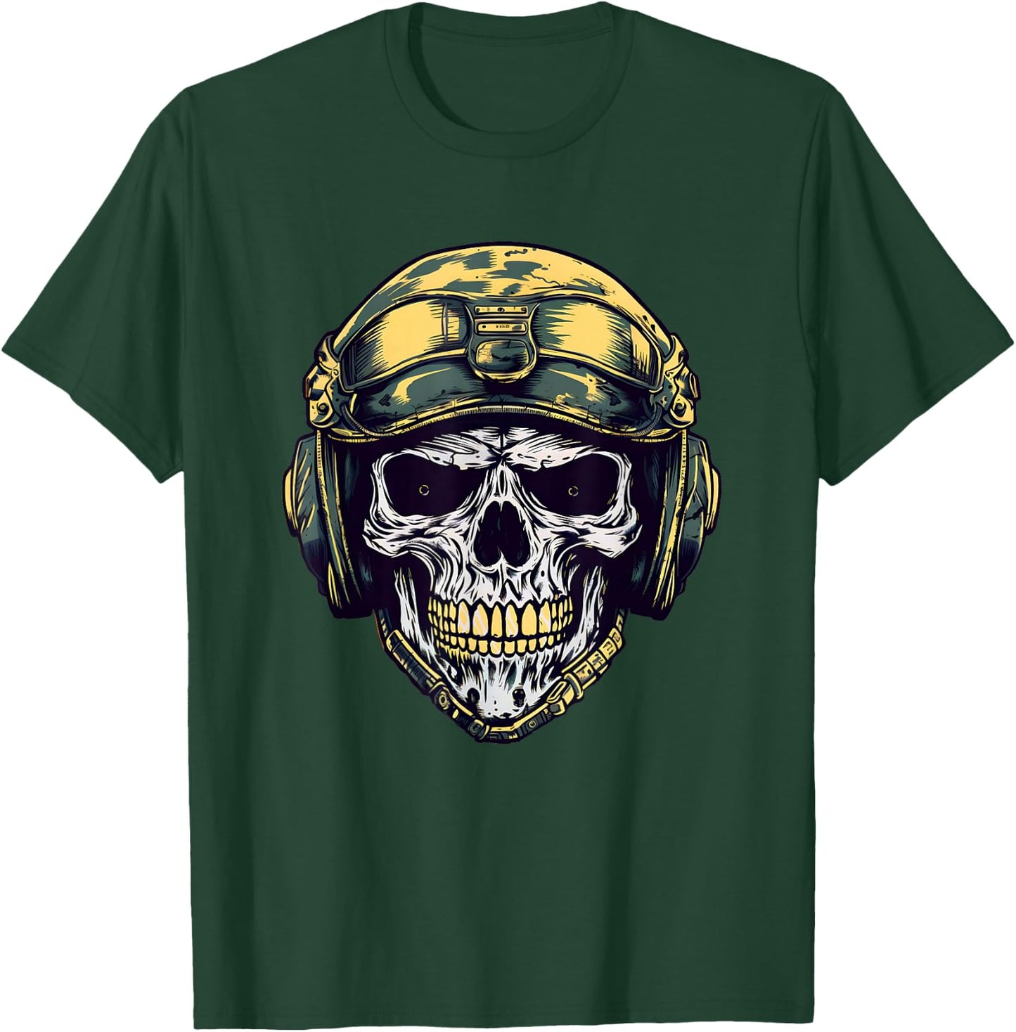 Skull Ballistic Helmet Military Camouflage T-Shirt - T-Shirt | Forest