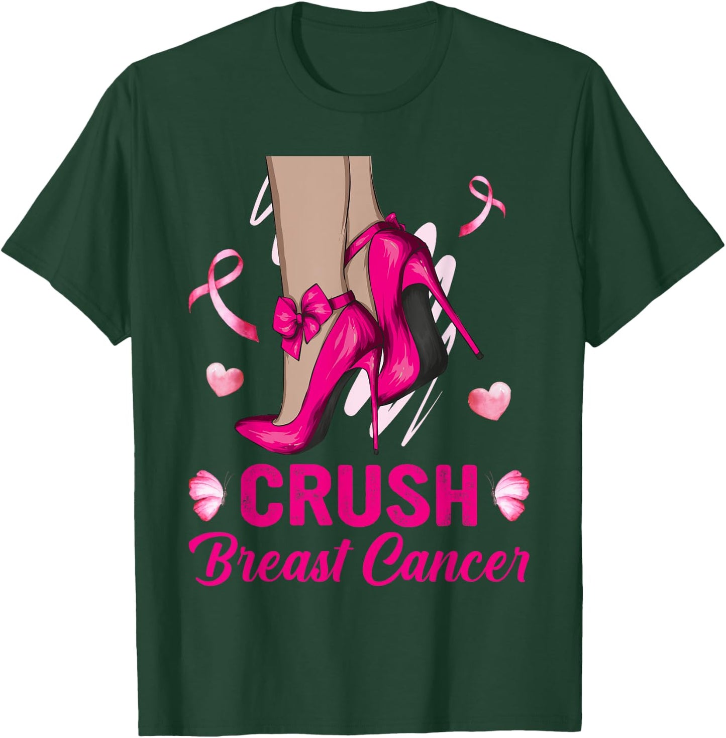Crush Breast Cancer Awareness Bling High Heels Pink Ribbon T-Shirt - T-Shirt | Forest