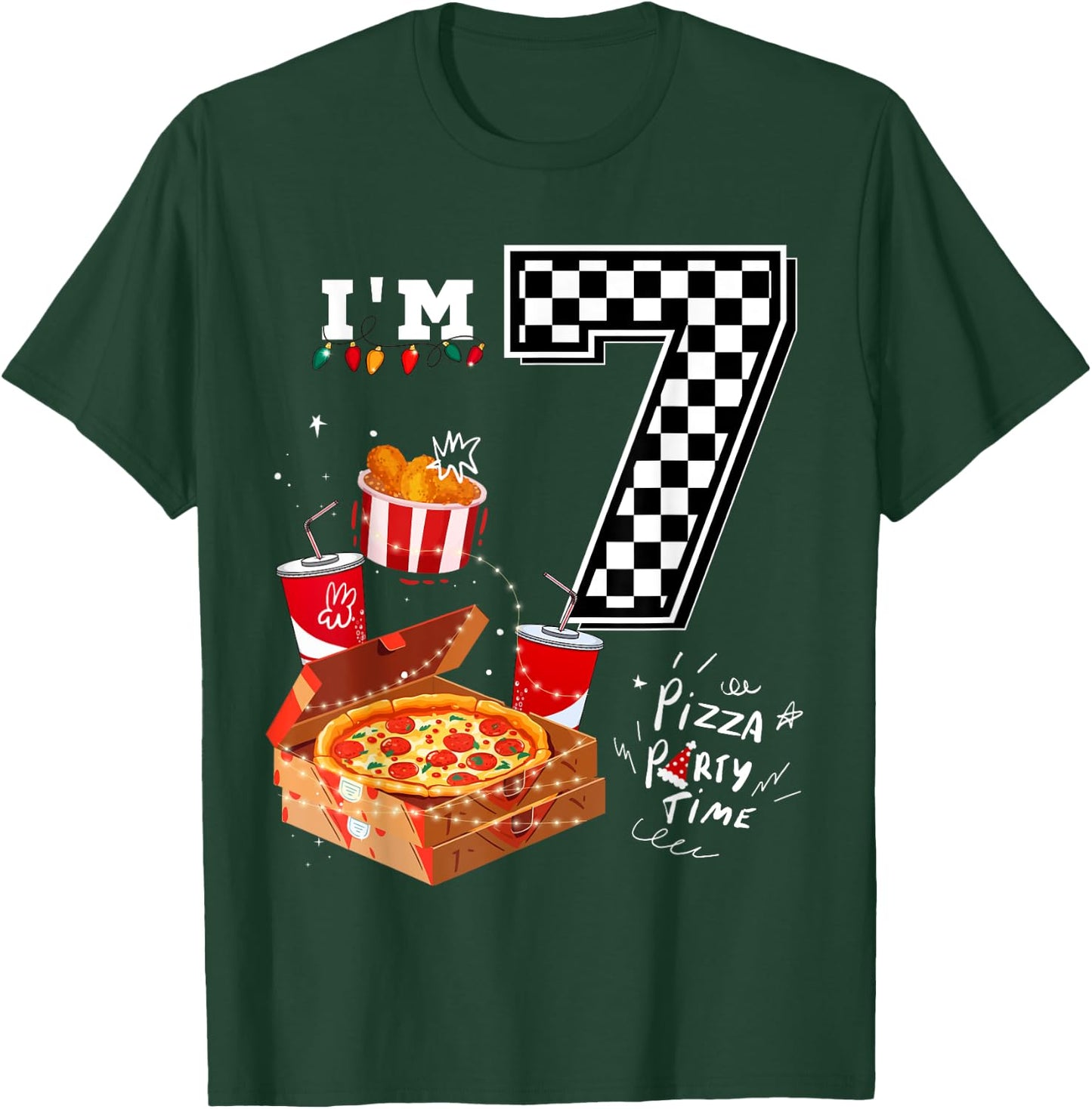 Funny Pizza Lover 7th Birthday Crew for 7 Years Old Boys T-Shirt - T-Shirt | Forest