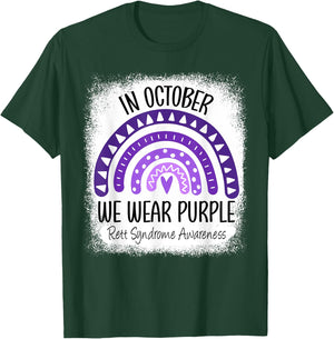 Rainbow In October We Wear Purple Rett Syndrome Awareness T-Shirt - T-Shirt | Forest