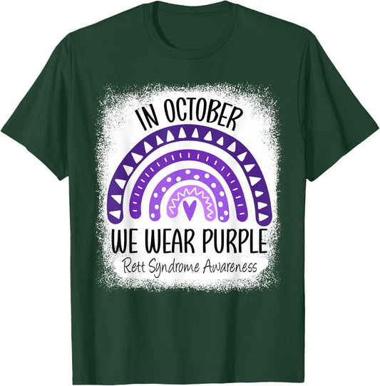 Rainbow In October We Wear Purple Rett Syndrome Awareness T-Shirt - T-Shirt | Forest