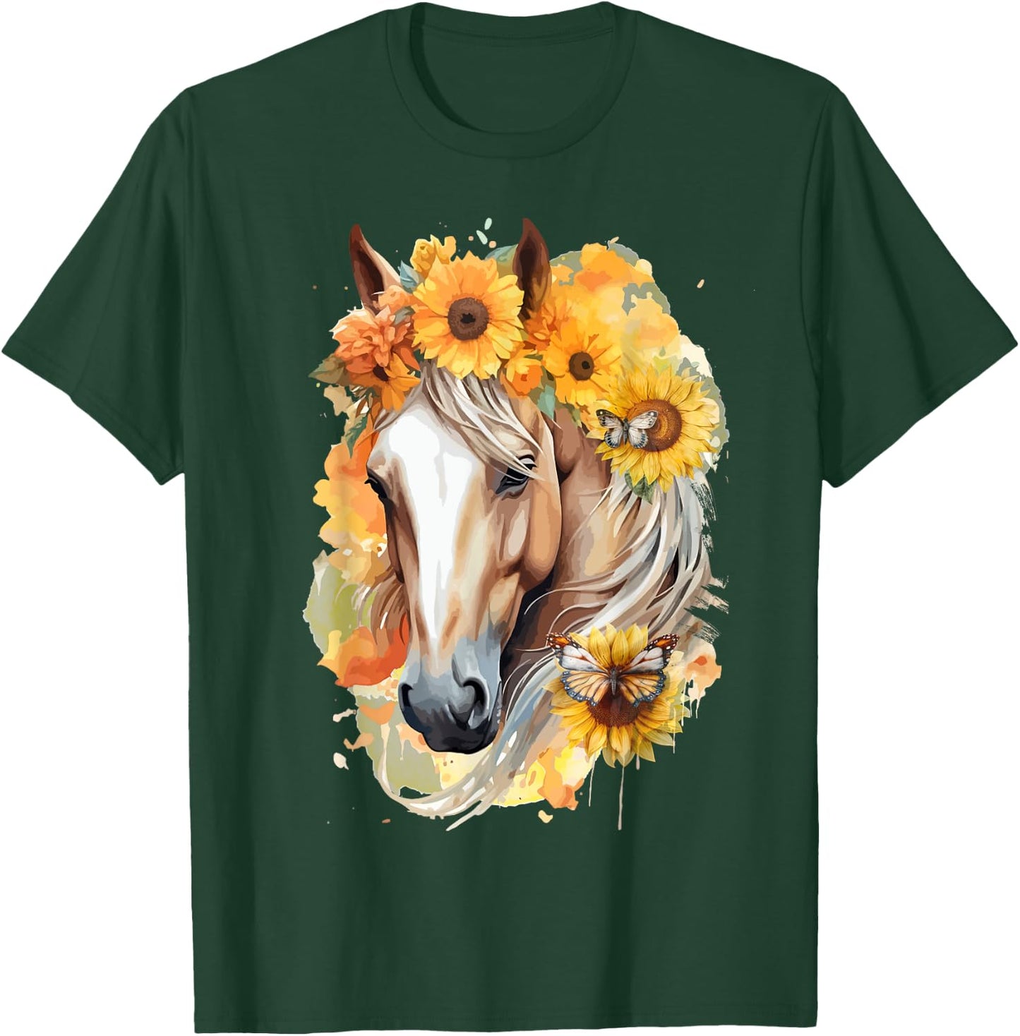 Sunflower Horse Portrait Boho Equestrian Horseback Riding T-Shirt - T-Shirt | Forest