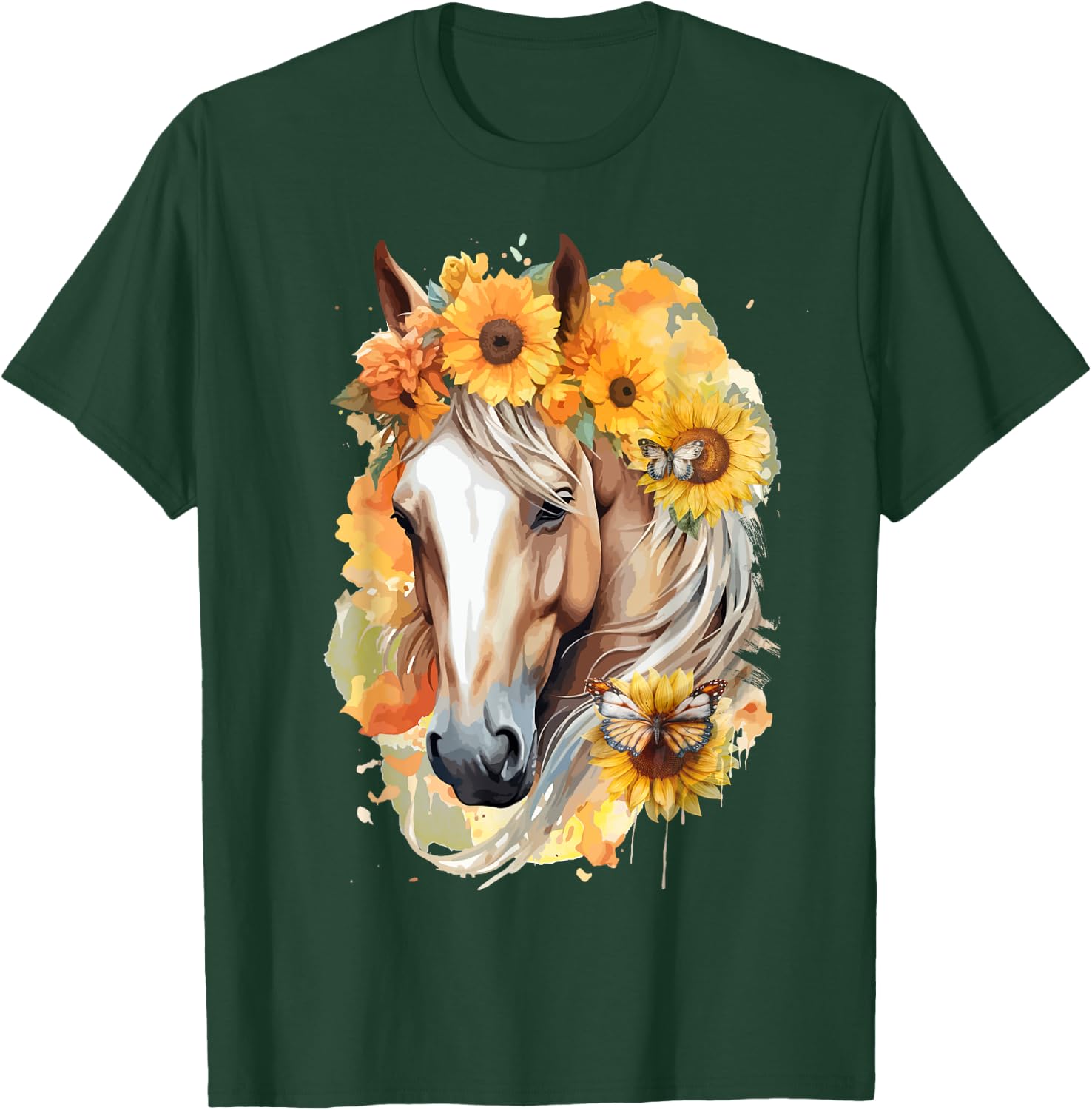Sunflower Horse Portrait Boho Equestrian Horseback Riding T-Shirt - T-Shirt | Forest