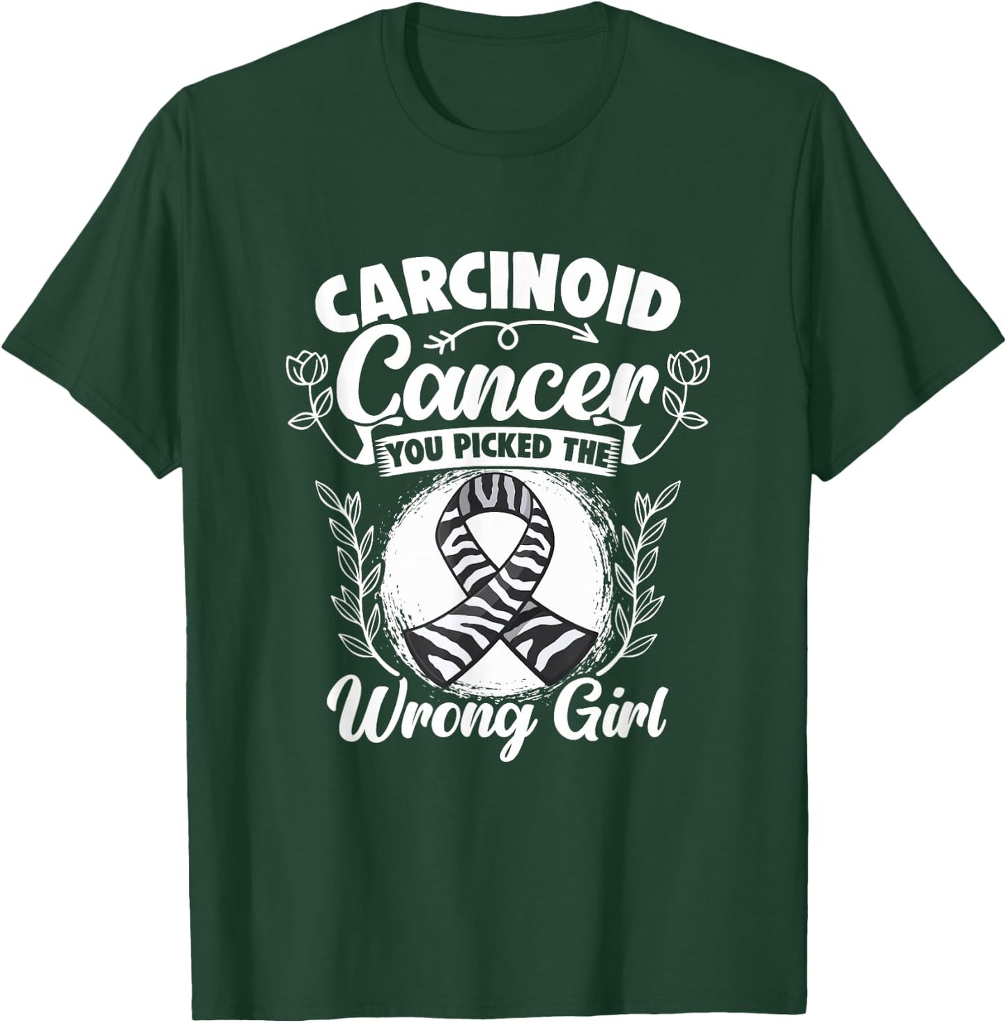 Picked Wrong Girl Zebra Ribbon Carcinoid Cancer Awareness T-Shirt - T-Shirt | Forest