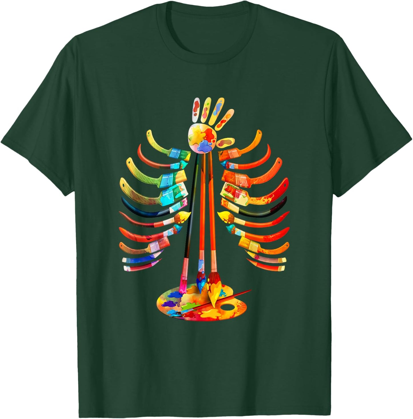 Halloween Art Teacher Bone Graphic Colorful Artist Halloween T-Shirt - T-Shirt | Forest